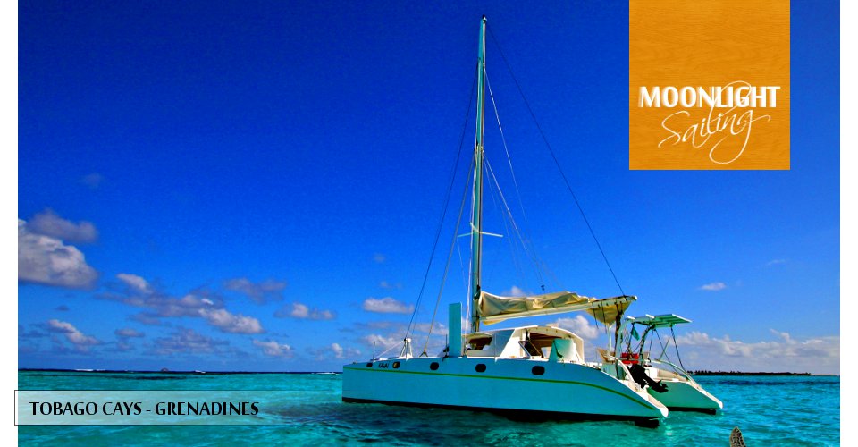 rental catamaran at the anchorage in the Tobago Cays