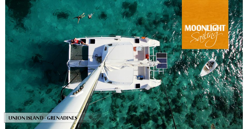 cruising catamaran view from top of the mast